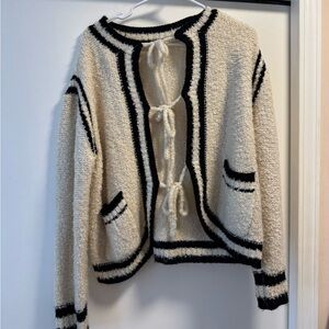 Elegant Cream and Black Women's Cardigan